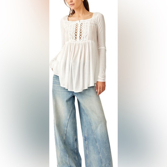 NEW Free People Butterfly Fields Tunic Cream White Sheer Lace XS - Picture 2 of 11